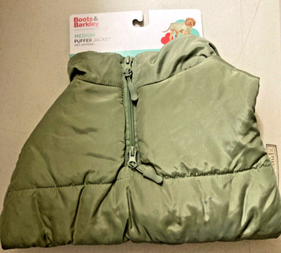 Dog Lined Puffer Jacket w/ Adjustable Buckle Olive Green~Size M~Up to 40 Lbs NWT