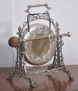 Antique Victorian Silver-Plated Table Gong with Beater | Aesthetic Movement