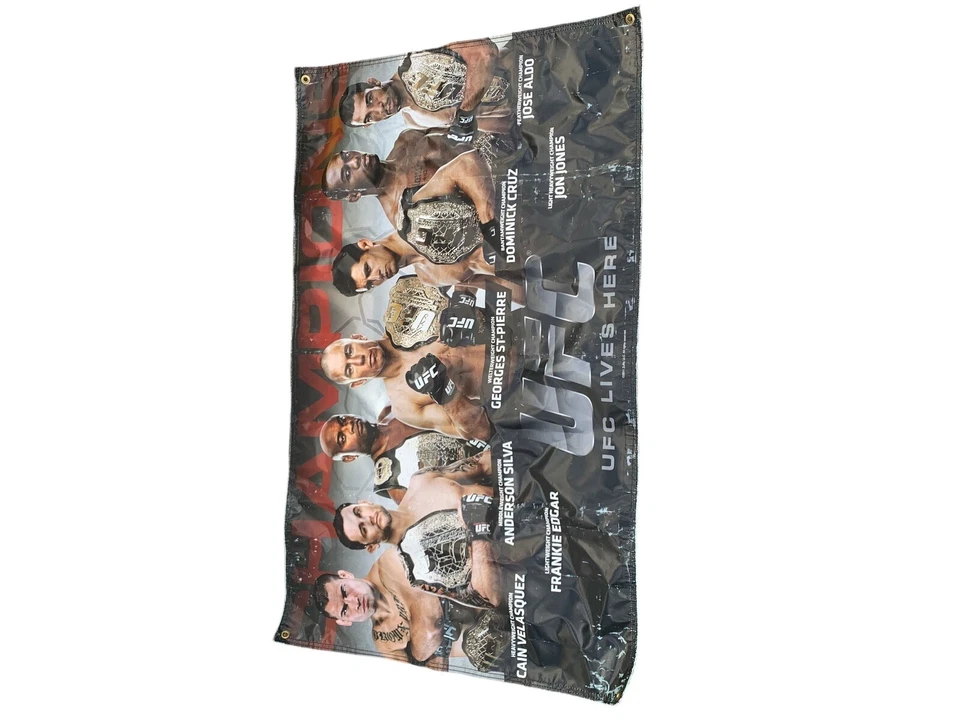 Letrero de pancarta de campeón promocional UFC 2011 MMA St-Pierre Bones Jones Silva raro de colección Foto 2 de 4