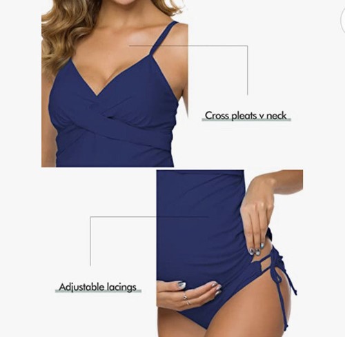 Ziola Women Two Piece Tankini Maternity Swim Bathing Suit Navy Blue, Small - Bild 3 von 4