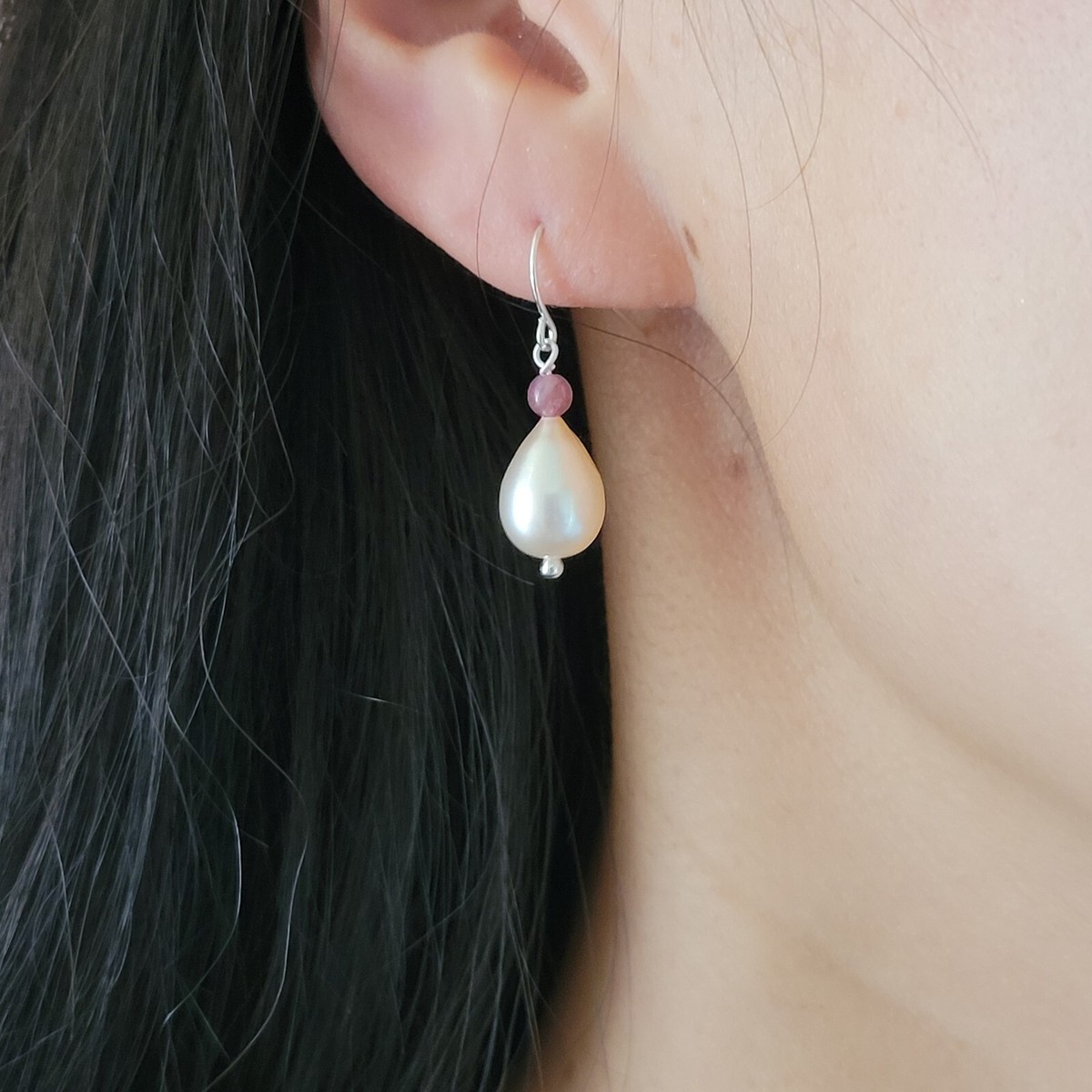 Boucles D'oreilles Perles De Culture Et Tourmaline - Argent Sterling - Clous - Neuf Avec étiquettes