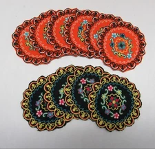 Vintage 10 Stitched Cloth Colorful Coasters Flowers 