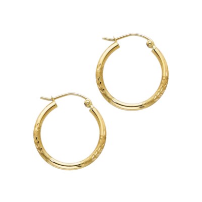14K Yellow Gold 2mm DC Hoop Earrings