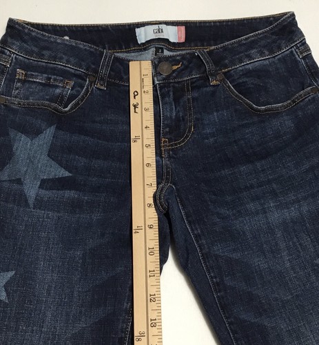 Cabi Slim Boyfriend Star Print Jeans Women’s 2 Blue Dark Wash Raw Hem Low Rise - Picture 8 of 9