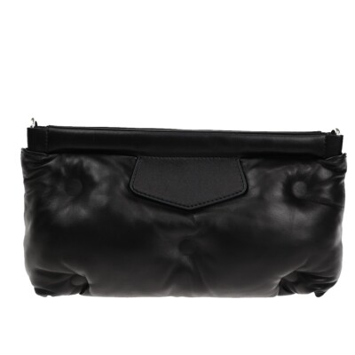 MAISON MARGIELA Logo Glam Slam Chain Clutch Hand Bag Leather Black