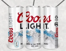 NEW!! COORS LIGHT BEER CAN DRINK 20 OZ STAINLESS STEEL TUMBLER CUP + LID & STRAW