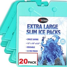 Kona Thin Ice Packs - Large, Thin Cooler Ice Packs - Reusable - (Set of 20)