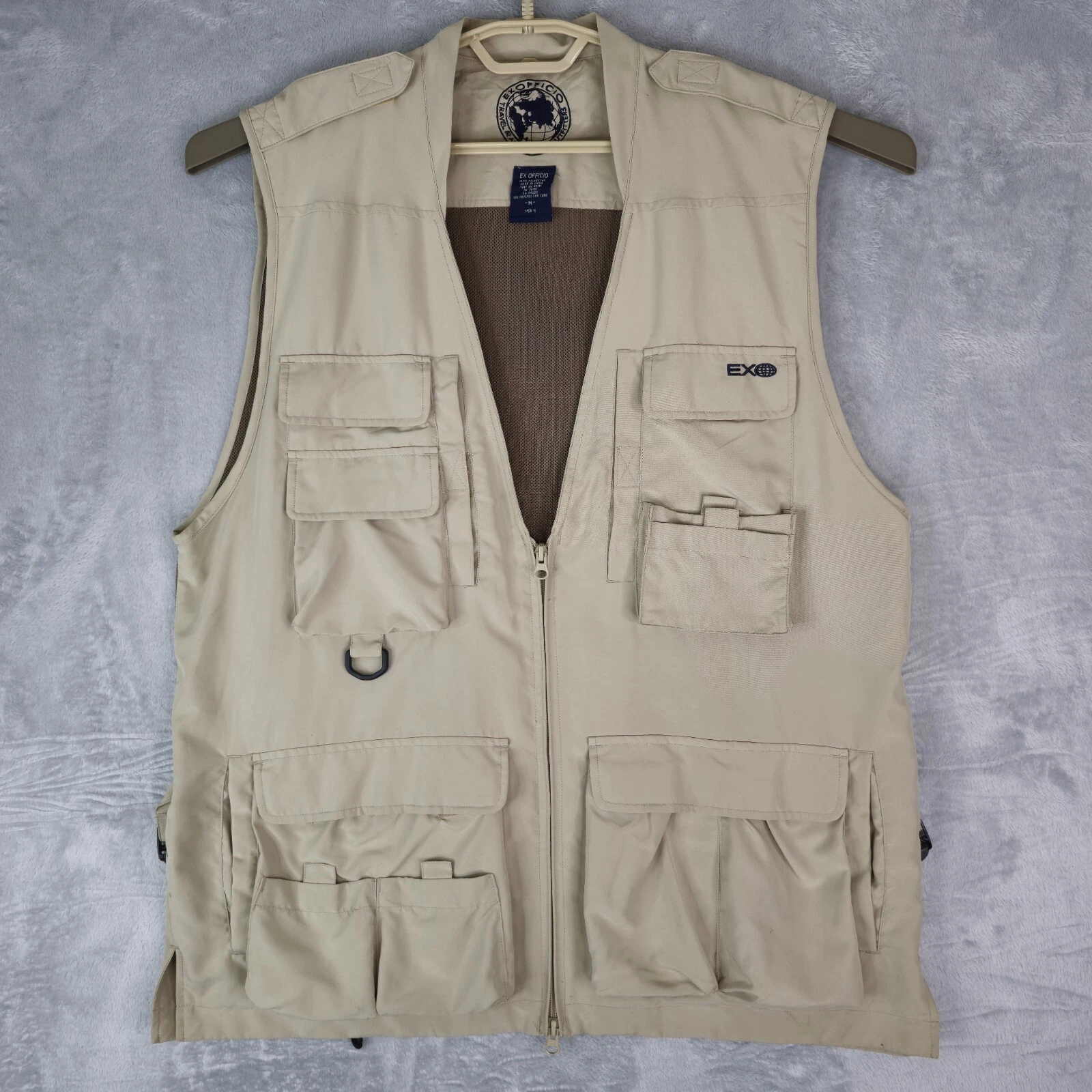 Exofficio Vest Cargo Utility Safari Fishing Hiking Gorpcore Khaki Tan Mens M