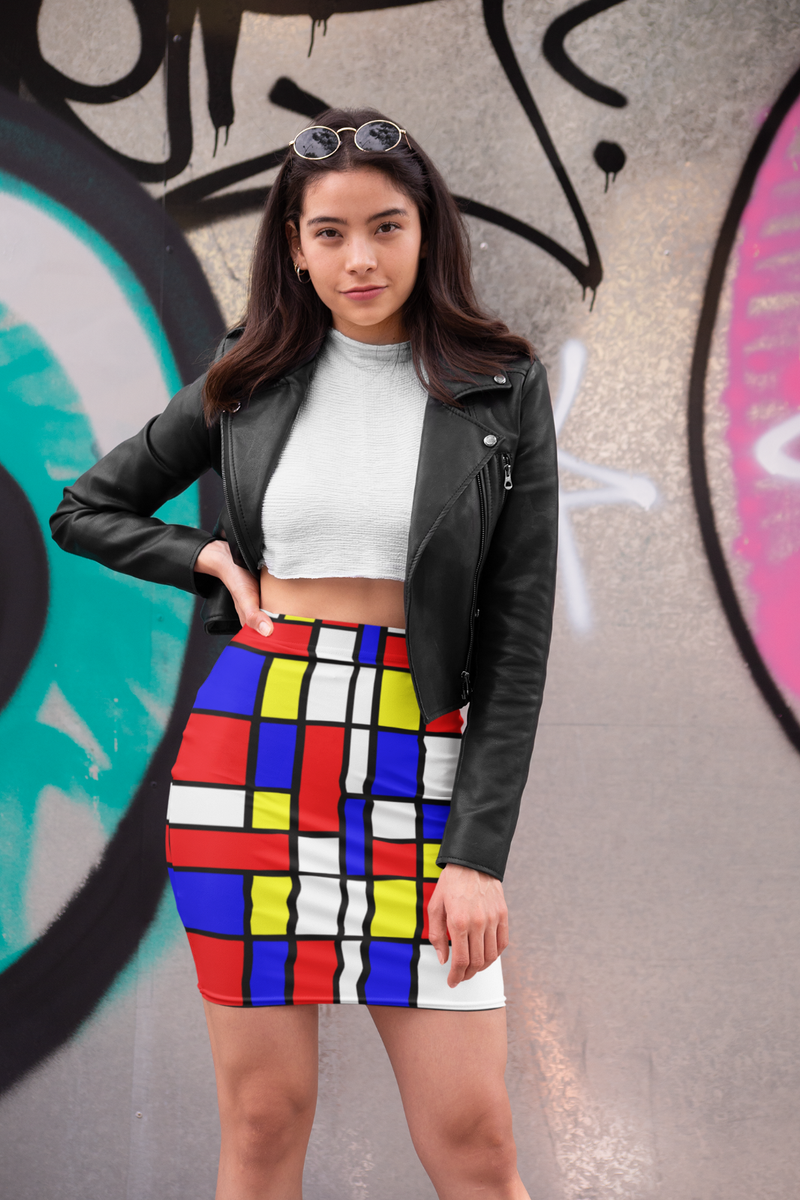 65 MCMLXV Women's Mondrian Color Block Print Pencil Skirt
