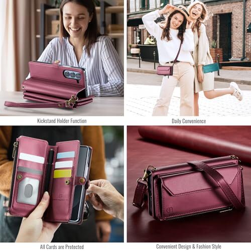 Funda Cartera Bandolera Compatible con Samsung Galaxy Z Plegable 6 Rojo Vino - Imagen 6 de 7