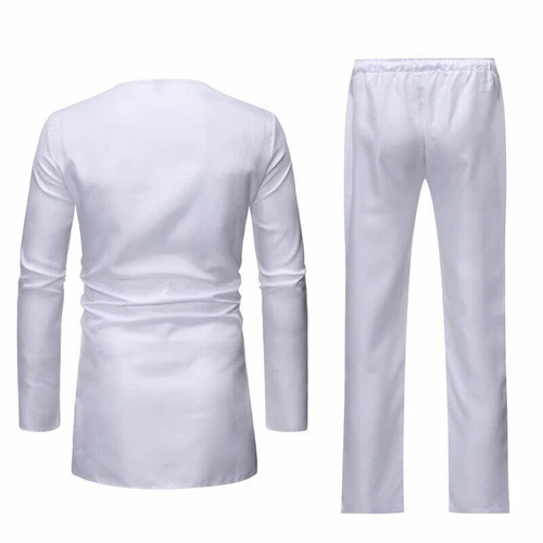 2 pezzi tuta uomo africana dashiki camicia con pantaloni set pantaloni superiori - Foto 6 di 16