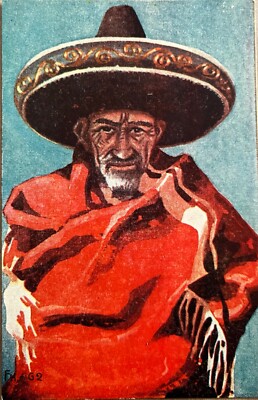 Mexican Man Painting Sombrero Sarape Artist Fred Liebig Postcard