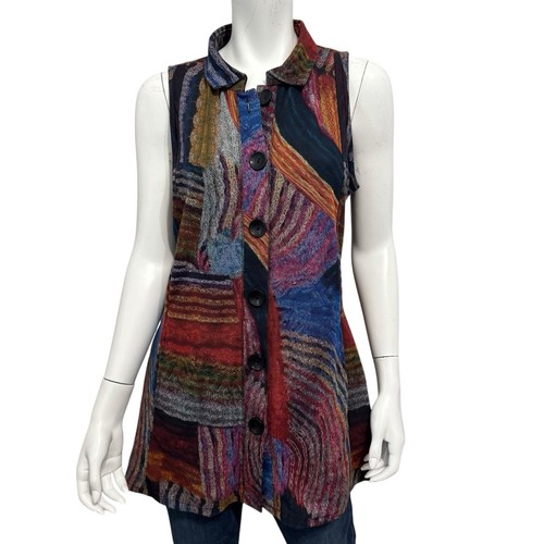 PARSLEY & SAGE S Tunic Top Sleeveless Button Front Abstract Print Artsy Boho