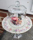 New Glass Dome Cloche On Glass Pedestal W/ Vintage Haviland China And 2 Sphynx  — photo 4