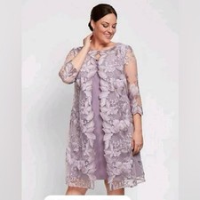 Alex Evenings Lavender Floral Lace Dress Sz 24 Orchid Purple Mother of the Bride