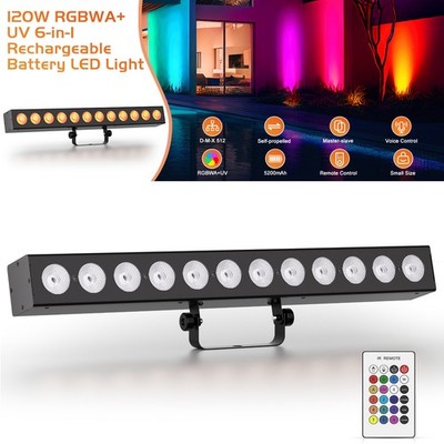 12LED RGBWA+UV Wall washer Light DMX DJ Disco Show Rechargeable Stage Light Bar