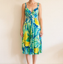 Jams World Ci Ci Midi Dress XS Blue Green Watercolor Hawaiian Retro Starfall