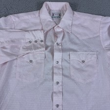 VINTAGE H Bar C Shirt Mens Large Pink Pearl Snap Geometric 16-35 USA 70s 80s