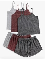 3 Sets Women  s Lounge Ribbed Pajamas Crop Cami Top  Shorts Sleepwear Small
