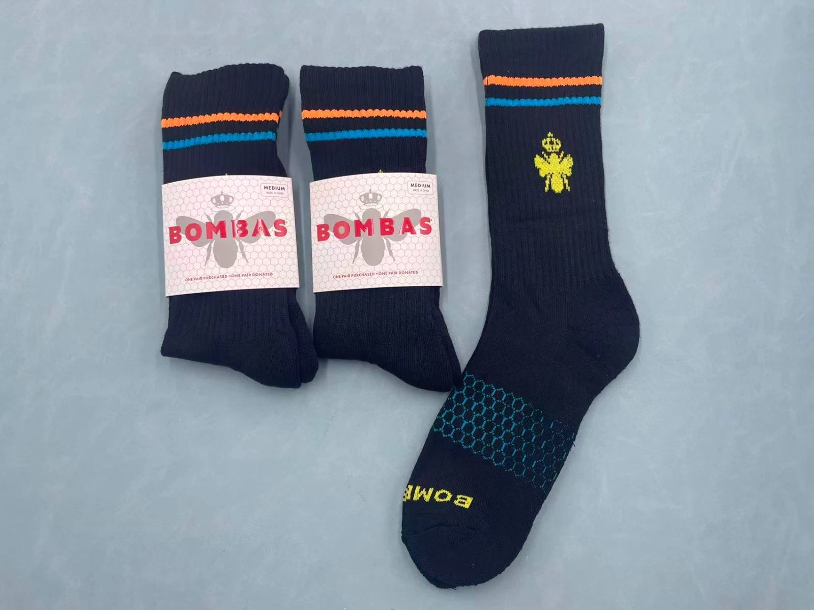3 pairs Bombas Women's All-Purpose black Calf socks - Size Medium 8-10.5