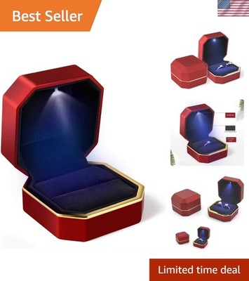 Luxurious Red Velvet Ring Box with LED Light for Engagement & Wedding Ceremonies