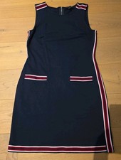 Tommy Hilfiger Dress Womens Sz 8 Navy Sleeveless Shift Side Stripe Welt Trim Zip