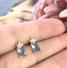 Vintage Jewellery Gold Aquamarine Earrings Ear Rings Antique Deco Dress Jewelry