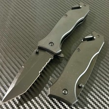 8 Black Military Tactical Combat Spring Assisted Open Blade Folding Pocket Knife