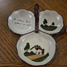 Watcombe Torquay Pottery 3 Section Cheese & Biscuit Handled Platter + Egg Cup