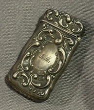 Antique Sterling Silver Victorian Art Nouveau Match Safe Vesta Case engraved