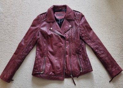 C&A CundA Damen Echt 100% Schafs Nappa Leder Biker Jacke kurz Gr 40 dunkel rot