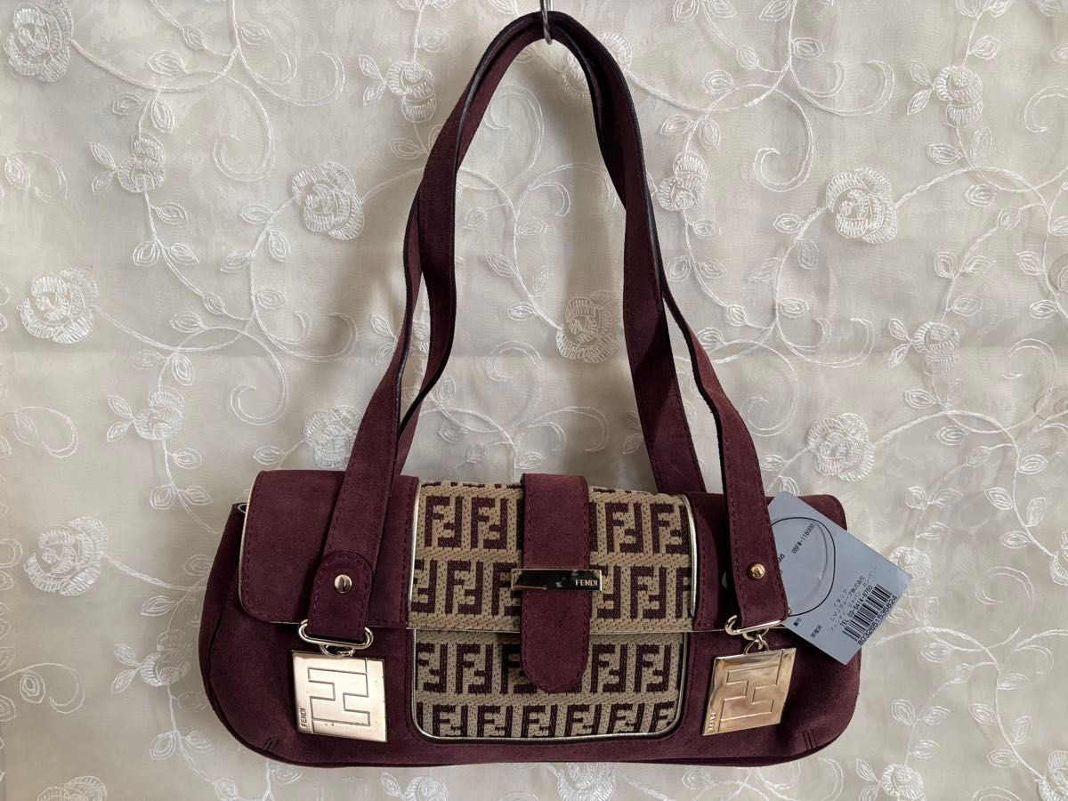 RARE FENDI FENDI Mamma Bucket Zucca Pattern Vintage Suede Bordeaux Rare