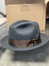 Stetson Gray Fedora Hat for Men with Brown Ribbon and Feather Accent