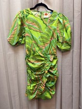 Farm Rio/Anthropologie | Puff Sleeve Mini Dress in Bright Lime | Size XS