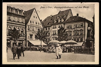 AK Jena i. Thür., Sonntagsfrühschoppen auf dem Markt, Wein-Stube, Café, Restaur 