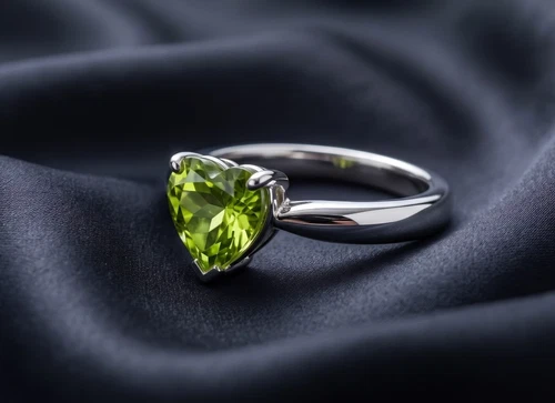 Natural Peridot Ring Heart Cut 14k White Gold Birthday Special Gift - product listing photo