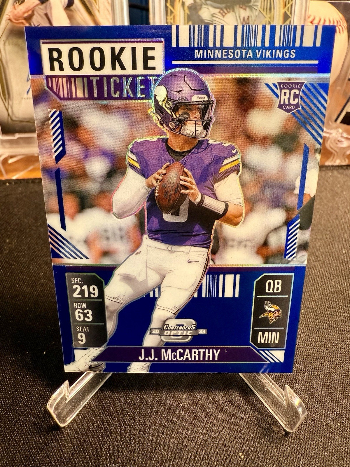 2024 Contenders Optic J.J. McCarthy Rookie Ticket RC #71 Blue Prizm /99 Vikings