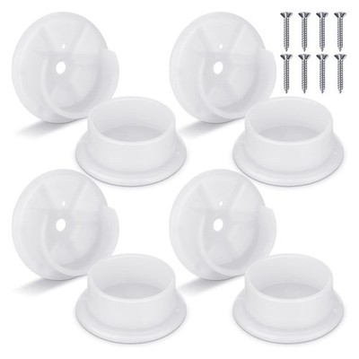 White Wardrobe Tube Caps Closet Rod Holder End Sockets with Screws Included