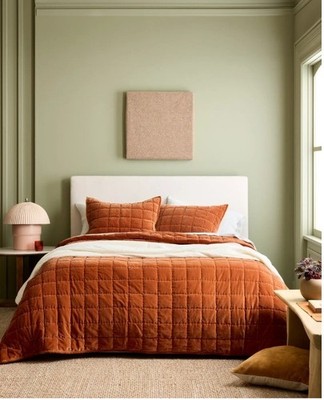 NWT QUINCE COTTON VELVET QUILT ONLY FULL / QUEEN  TERRACOTTA COVERLET BEDSPREAD