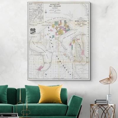 1890 Map of Port Townsend Washington   City Streets, Waterfront & Regional Print