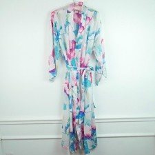 Natori Silky Kimono Robe Medium Watercolor Floral Resort Luxury Lounge
