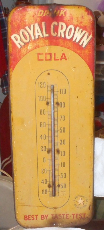 Vintage Original Royal Crown Cola Tin Metal Thermometer Sign     Old Advertising