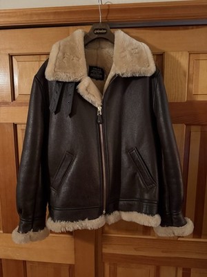 Schott NYC B-3 Sheepskin Leather Bomber Jacket- Brown (Size 48 Regular)