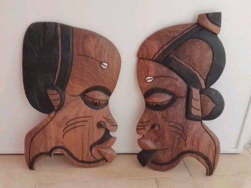 Coppia Maschere Africa - Sculture In Legno Arte Tribale - - Foto 1 di 1