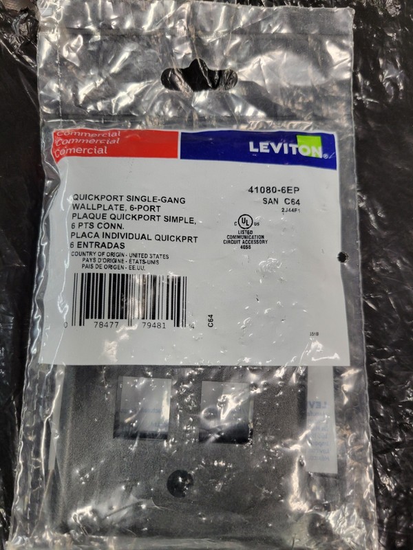 Leviton 6-Port Single-Gang QuickPort Wallplate, 41080-6EP- BLACK