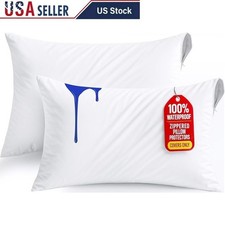 King Pillow Protectors Waterproof Bed Bug Proof Zippered Set of 2 Covers New