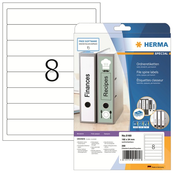 Herma OrdnerrüCken-Etiketten Special, 192 X 34 Mm, Weiß 1 Bis 40 Stk Spare 47%-image
