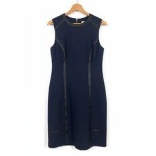 Of / Mercer Women's 10 Career Office Edgy Faux Leather Trim Zip Sheath Dress