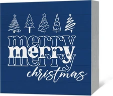 Blue Merry Christmas Wood Box Sign Desk Decor, Navy Christmas... 