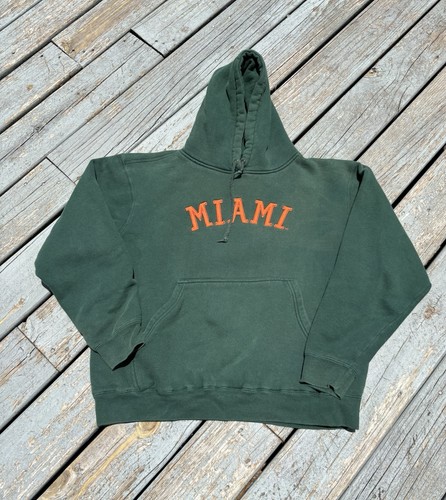 VINTAGE MIAMI HURRICANES CHAMPS SPORTS Y2K HOODIE SWEATSHIRT MENS MEDIUM GREEN